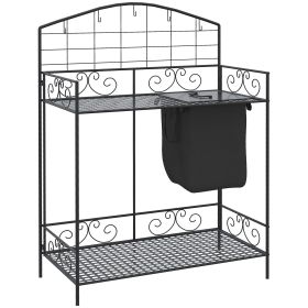 Potting Worktable Steel Work Surface with Large Inbuilt Sack Cover 5 Hanging Hooks Storage Shelf