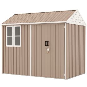 8' x 6' Metal Garden Storage Shed, Extra Large Outdoor Tool Storage House w/ Doors, Window and Air Vents, Brown