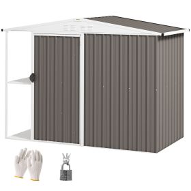 6' x 4' Outdoor Garden Shed, Metal Utility Shed with Air Vents and Lockable Door for Backyard Garden Patio, Warm Gray