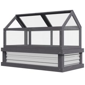 Wooden Cold Frame Raised Planter: Greenhouse with Polycarbonate Lid for Seedlings Protection