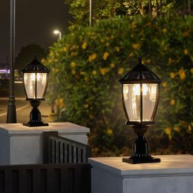 20"(H) Black Solar Powered LED Outdoor Lantern, Vintage Garden Light with Elegant Glass Design for Pathways, Yards, and Patios (2-Pack)