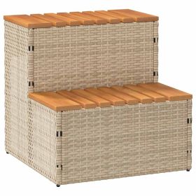 Hot Tub Step Beige PE Rattan, Powder-Coated Steel, Solid Acacia Wood