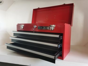 20.3inch Metal Tool Box With 2-4 Drawers Portable Steel Tool Chest With Metal Cylinder Lock And Latch Closure, Black And Red Two Color Powder Coa (Option: Three Drawer-Black and Red)