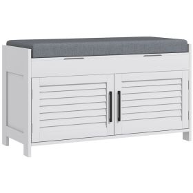 Shoe Storage Bench, Modern Entryway Bench With Cushion, Hidden Compartments, Adjustable Shelves, Shutter Doors, White (Option: White Gray)