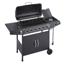 6 Burner BBQ Propane Gas Grill with Side Burner 59000 BTU Output Stainless Steel Barbecue Grill with Enamel-Coated Grates and Side Tables for Out (Option: defaulttitle)