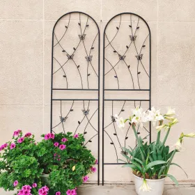2 Pack Metal Garden Trellis 71" x 19.7" Rustproof Trellis for Climbing Plants Outdoor Flower Support Butterfly Deco Black (Option: Black)