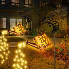 Solar Garden Lights Outdoor Decoration,Flower-shaped Lights Metal Solar Watering Can Lights Outdoor Waterproof, Small Patio Light Yard Lawn Pathw (Option: 2PCS)