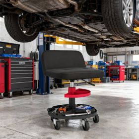 Rolling Creeper Garage Stool, 300 LBS Capacity Mechanic Stool With 360 Degrees Wheels, Tool Tray, Adjustable Height, Black (Option: Black)