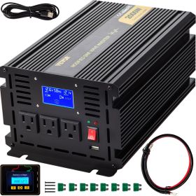 Power Inverter, 2000W Modified Sine Wave Inverter, DC 12V To AC 120V Car Converter, With LCD Display, Remote Controller, LED Indicator, AC Outlet (Option: Black)