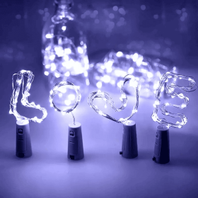 1pc 20 LED Wine Bottle Lights String Light; Mini LED 6.6ft Silver Wire Cork Lights Battery Operated Fairy Mini String Lights For Liquor Bottles C (Color: White)
