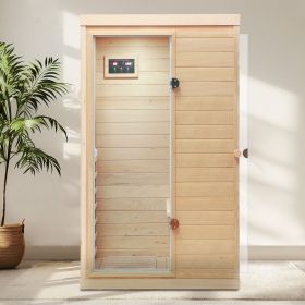 Hemlock Mini one person far infrared door on the left of the indoor sauna room (Color: as Pic)