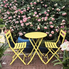 3 Piece Patio Bistro Set of Foldable Round Table and Chairs (Color: Yellow)